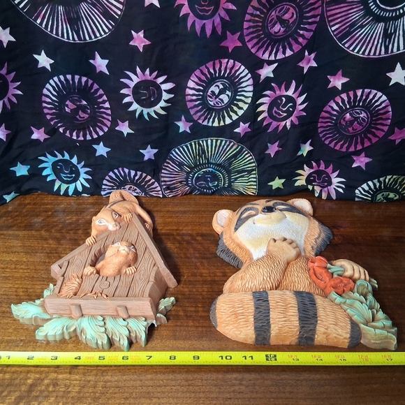 Vintage Homco Wall Hangings Woodland Chipmunk And Raccoon 1977 Dart Plastic - Picture 15 of 16